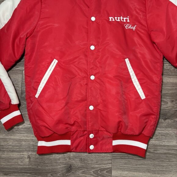 VTG CCM Bomber Jacket Mens S Red White Varsity Retro Nutri Chef Baseball 70s 80s - Picture 3 of 16